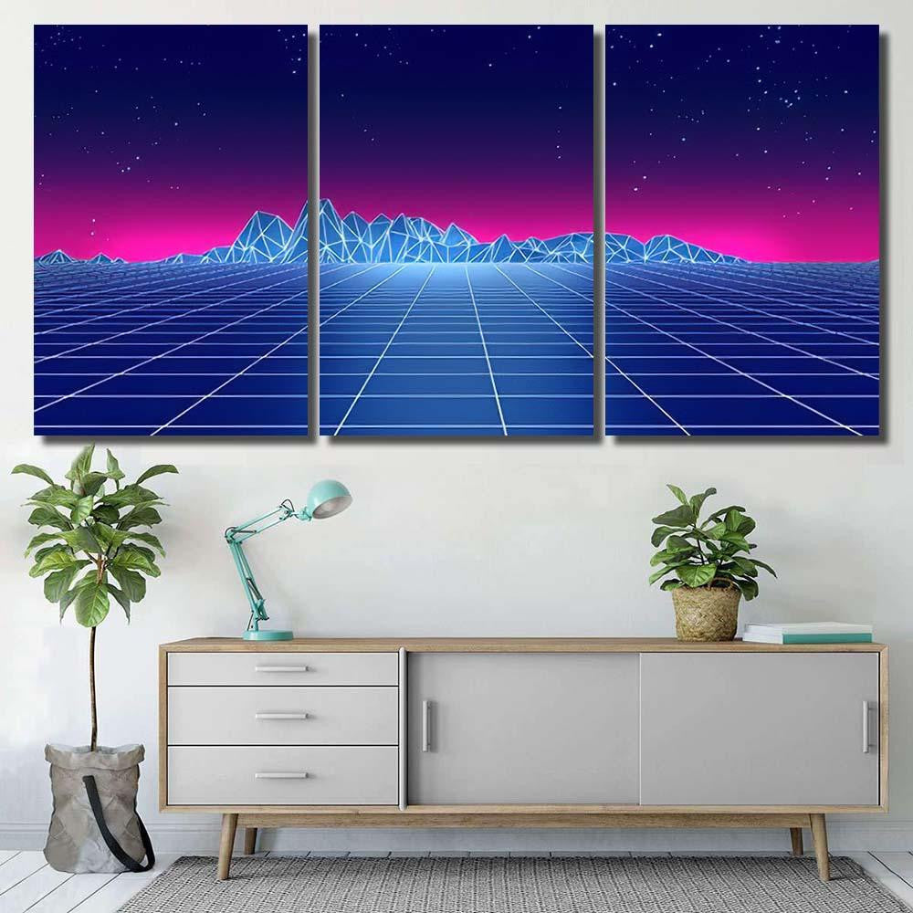 Retro Futuristic Background 1980S Style 3D 4 Galaxy Sky and Space Multi Piece Panel Canvas Home Decor Housewarming Gift Ideas Poster Canvas Gallery Prints