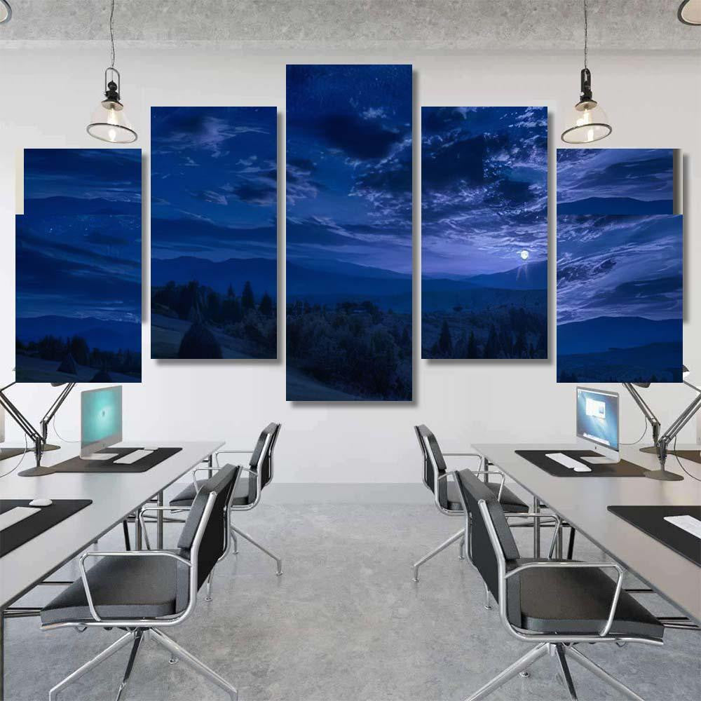 Rising Full Moon Mountain Valley Stars Galaxy Sky and Space Multi Piece Panel Canvas Home Decor Housewarming Gift Ideas Poster Canvas Gallery Prints