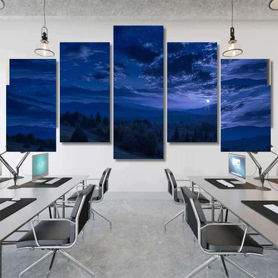 Rising Full Moon Mountain Valley Stars Galaxy Sky and Space Multi Piece Panel Canvas Home Decor Housewarming Gift Ideas Poster Canvas Gallery Prints