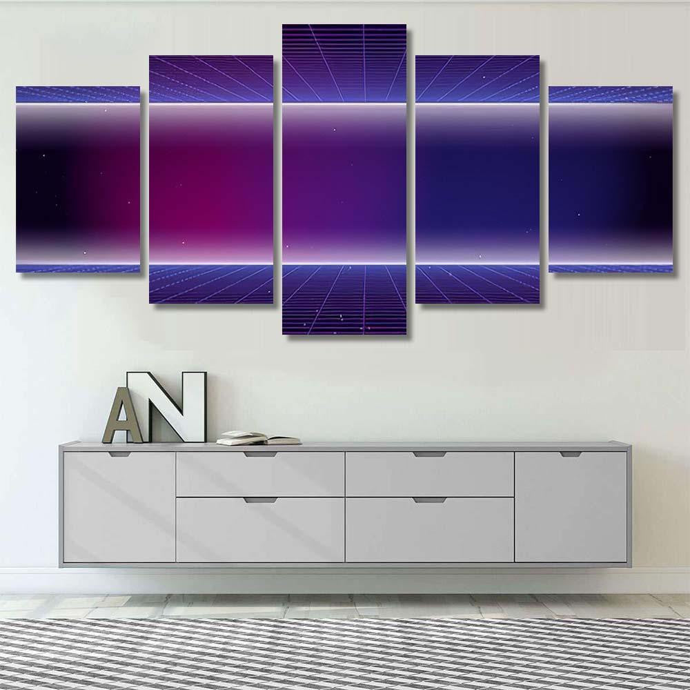 Retro Futuristic Background 1980S Style 80S 1 Galaxy Sky and Space Multi Piece Panel Canvas Home Decor Housewarming Gift Ideas Poster Canvas Gallery Prints