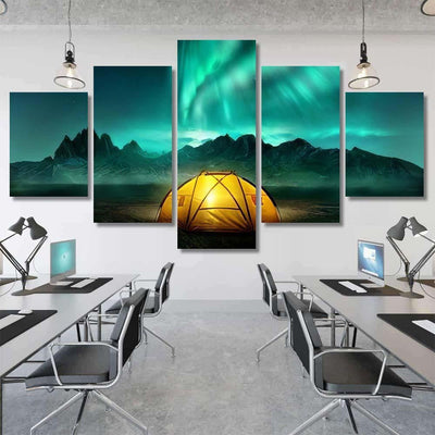 Glowing Yellow Camping Tent Under Beautiful 1 Galaxy Sky and Space Multi Piece Panel Canvas Home Decor Housewarming Gift Ideas Poster Canvas Gallery Prints