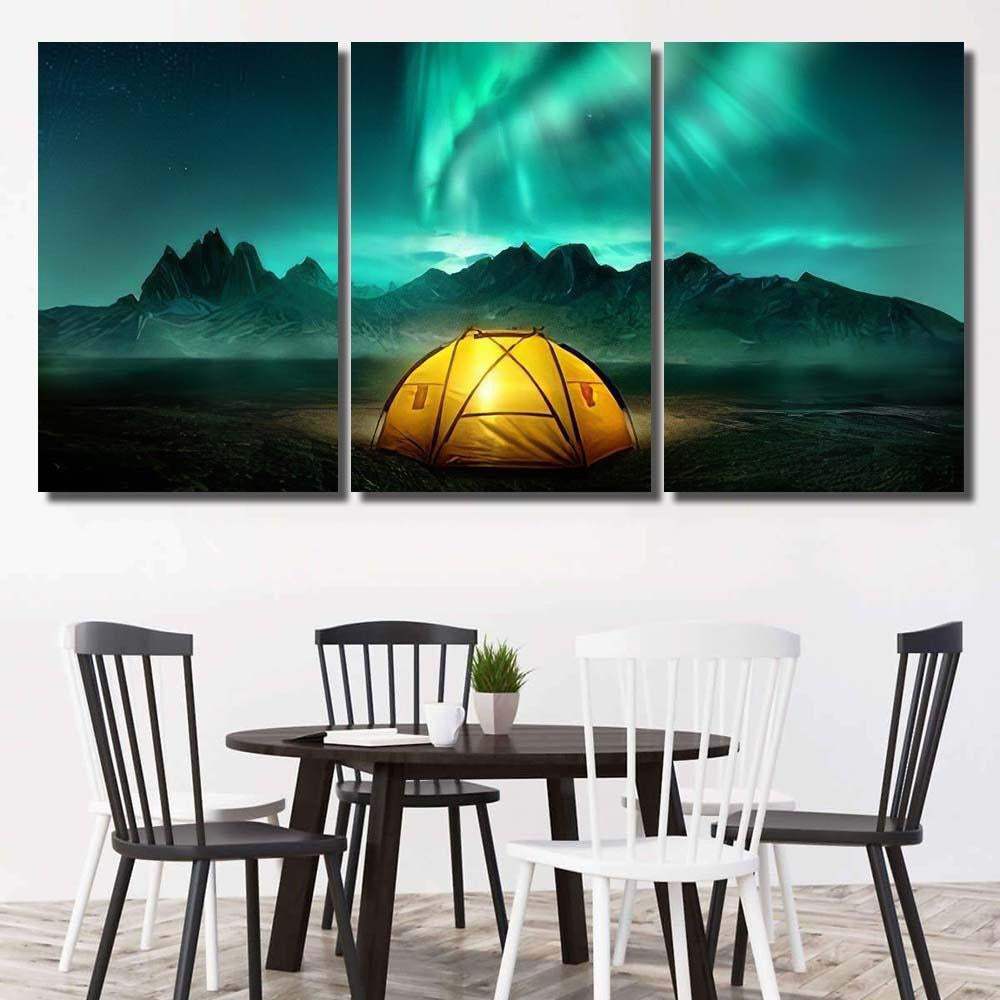 Glowing Yellow Camping Tent Under Beautiful 1 Galaxy Sky and Space Multi Piece Panel Canvas Home Decor Housewarming Gift Ideas Poster Canvas Gallery Prints