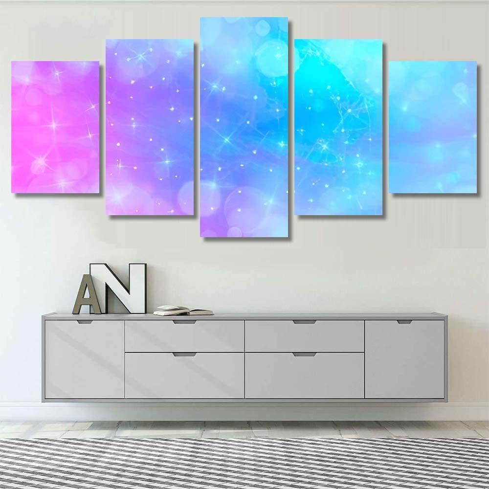 Holographic Vector Illustration Pastel Color Galaxy Galaxy Sky and Space Multi Piece Panel Canvas Home Decor Housewarming Gift Ideas Poster Canvas Gallery Prints