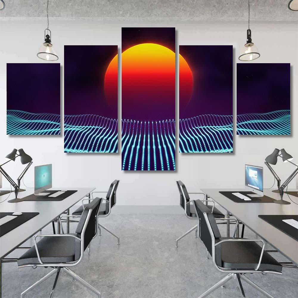 Retro Background Futuristic Landscape 1980S Style Galaxy Sky and Space Multi Piece Panel Canvas Home Decor Housewarming Gift Ideas Poster Canvas Gallery Prints