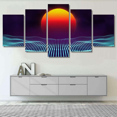 Retro Background Futuristic Landscape 1980S Style Galaxy Sky and Space Multi Piece Panel Canvas Home Decor Housewarming Gift Ideas Poster Canvas Gallery Prints