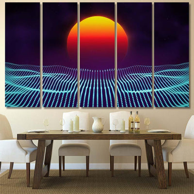 Retro Background Futuristic Landscape 1980S Style Galaxy Sky and Space Multi Piece Panel Canvas Home Decor Housewarming Gift Ideas Poster Canvas Gallery Prints