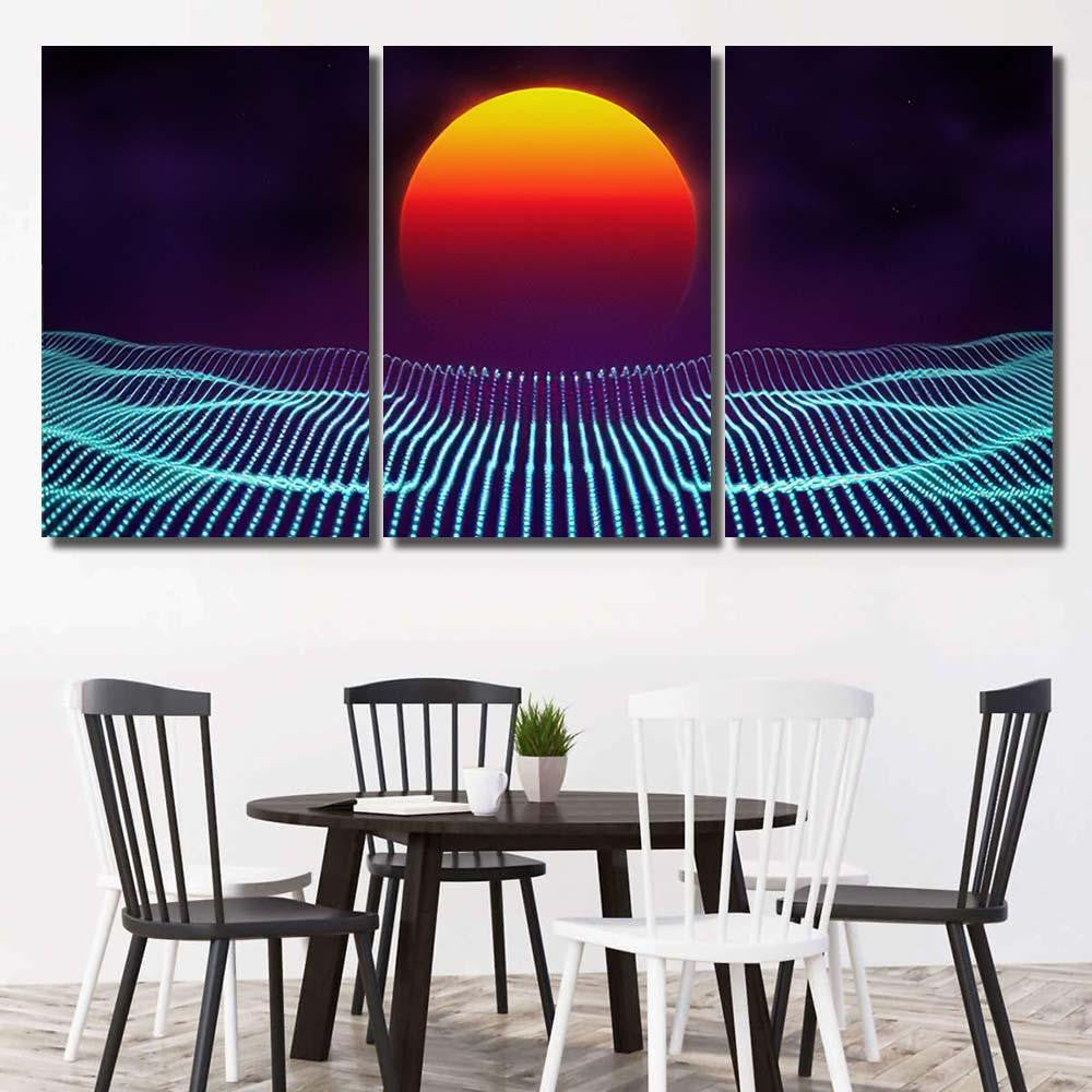Retro Background Futuristic Landscape 1980S Style Galaxy Sky and Space Multi Piece Panel Canvas Home Decor Housewarming Gift Ideas Poster Canvas Gallery Prints