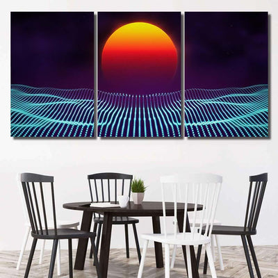 Retro Background Futuristic Landscape 1980S Style Galaxy Sky and Space Multi Piece Panel Canvas Home Decor Housewarming Gift Ideas Poster Canvas Gallery Prints