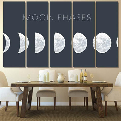 Moon Phases Dot Vector Background Galaxy Sky and Space Multi Piece Panel Canvas Home Decor Housewarming Gift Ideas Poster Canvas Gallery Prints