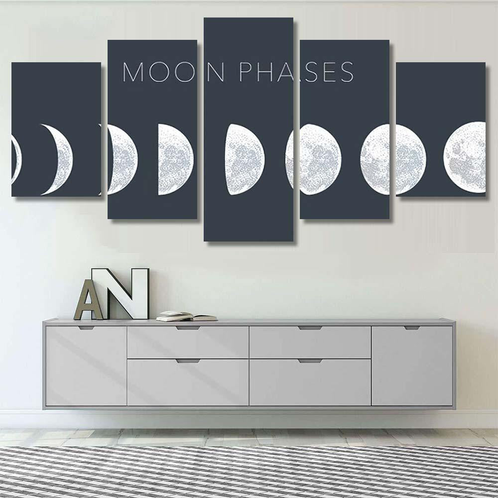 Moon Phases Dot Vector Background Galaxy Sky and Space Multi Piece Panel Canvas Home Decor Housewarming Gift Ideas Poster Canvas Gallery Prints