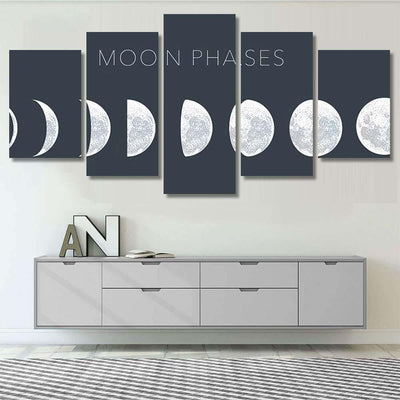 Moon Phases Dot Vector Background Galaxy Sky and Space Multi Piece Panel Canvas Home Decor Housewarming Gift Ideas Poster Canvas Gallery Prints