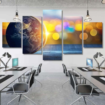 Planet Earth On Background Blurred Lights 3 Galaxy Sky and Space Multi Piece Panel Canvas Home Decor Housewarming Gift Ideas Poster Canvas Gallery Prints