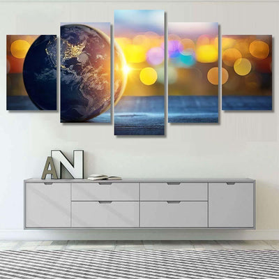 Planet Earth On Background Blurred Lights 3 Galaxy Sky and Space Multi Piece Panel Canvas Home Decor Housewarming Gift Ideas Poster Canvas Gallery Prints