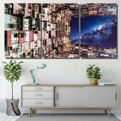 Night Galaxy Sky Over Montane Mansion 1 Galaxy Sky and Space Multi Piece Panel Canvas Home Decor Housewarming Gift Ideas Poster Canvas Gallery Prints