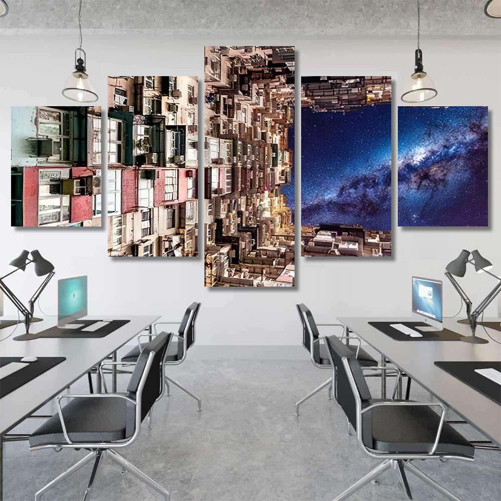 Night Galaxy Sky Over Montane Mansion 1 Galaxy Sky and Space Multi Piece Panel Canvas Home Decor Housewarming Gift Ideas Poster Canvas Gallery Prints
