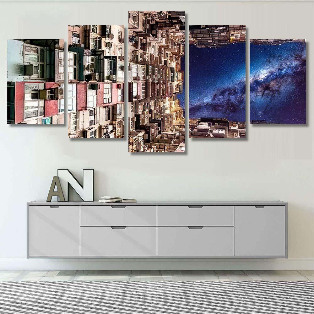 Night Galaxy Sky Over Montane Mansion 1 Galaxy Sky and Space Multi Piece Panel Canvas Home Decor Housewarming Gift Ideas Poster Canvas Gallery Prints