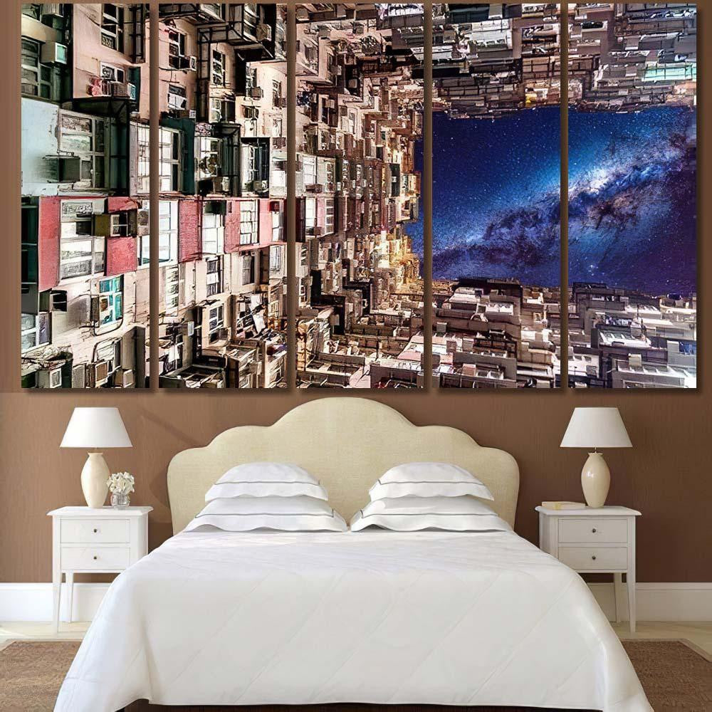 Night Galaxy Sky Over Montane Mansion 1 Galaxy Sky and Space Multi Piece Panel Canvas Home Decor Housewarming Gift Ideas Poster Canvas Gallery Prints