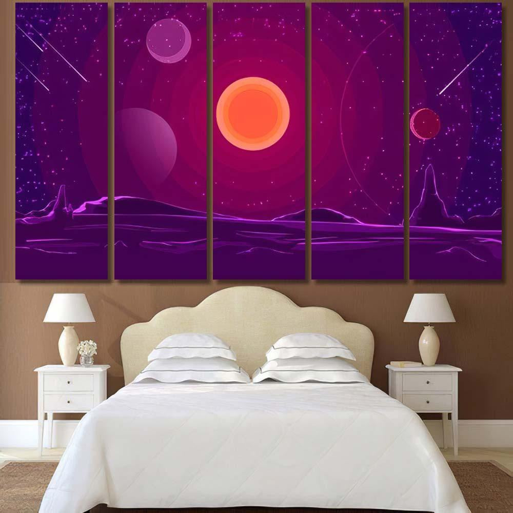 Space Landscape Sunset On Purple Sky Galaxy Sky and Space Multi Piece Panel Canvas Home Decor Housewarming Gift Ideas Poster Canvas Gallery Prints