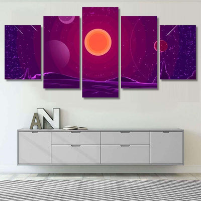 Space Landscape Sunset On Purple Sky Galaxy Sky and Space Multi Piece Panel Canvas Home Decor Housewarming Gift Ideas Poster Canvas Gallery Prints