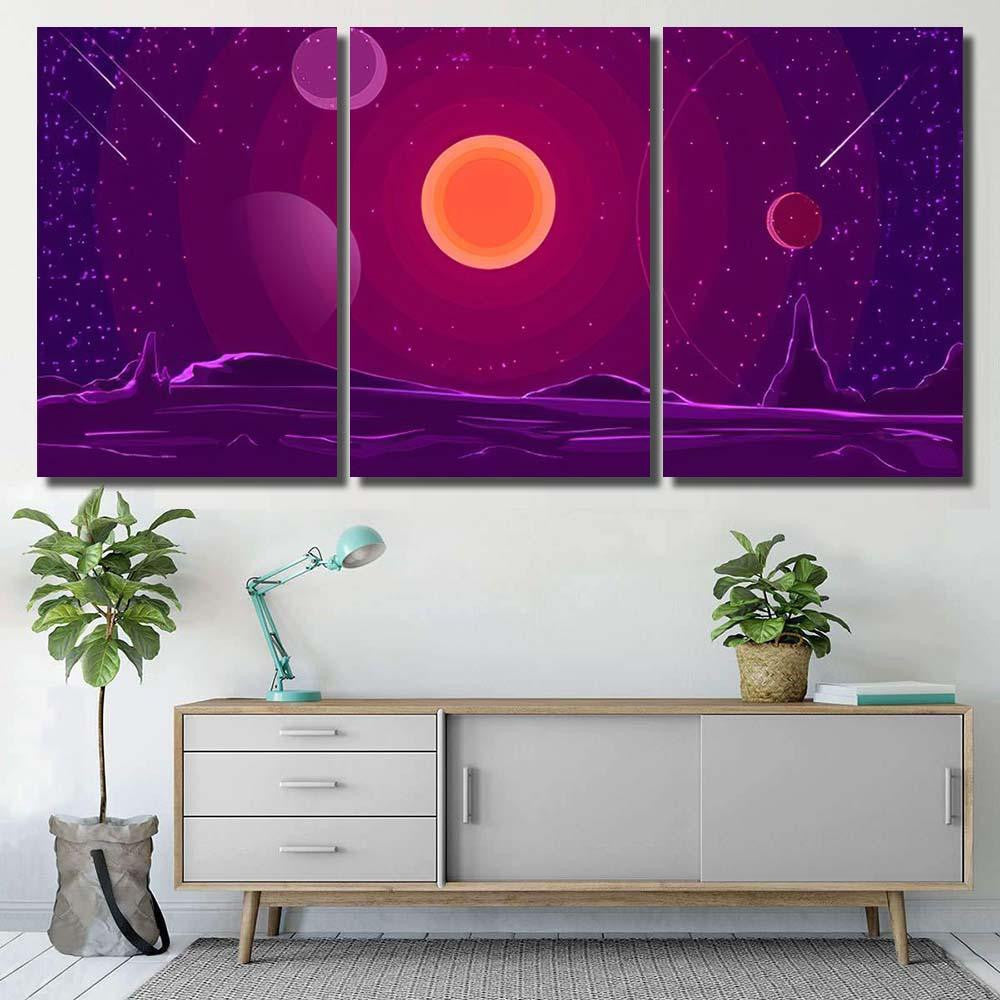 Space Landscape Sunset On Purple Sky Galaxy Sky and Space Multi Piece Panel Canvas Home Decor Housewarming Gift Ideas Poster Canvas Gallery Prints