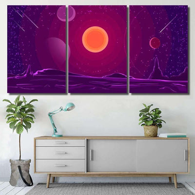 Space Landscape Sunset On Purple Sky Galaxy Sky and Space Multi Piece Panel Canvas Home Decor Housewarming Gift Ideas Poster Canvas Gallery Prints