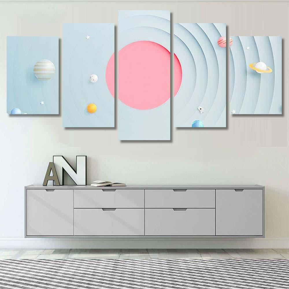 Solar System Paper Art Style Background Galaxy Sky and Space Multi Piece Panel Canvas Home Decor Housewarming Gift Ideas Poster Canvas Gallery Prints