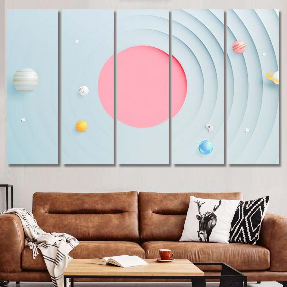 Solar System Paper Art Style Background Galaxy Sky and Space Multi Piece Panel Canvas Home Decor Housewarming Gift Ideas Poster Canvas Gallery Prints