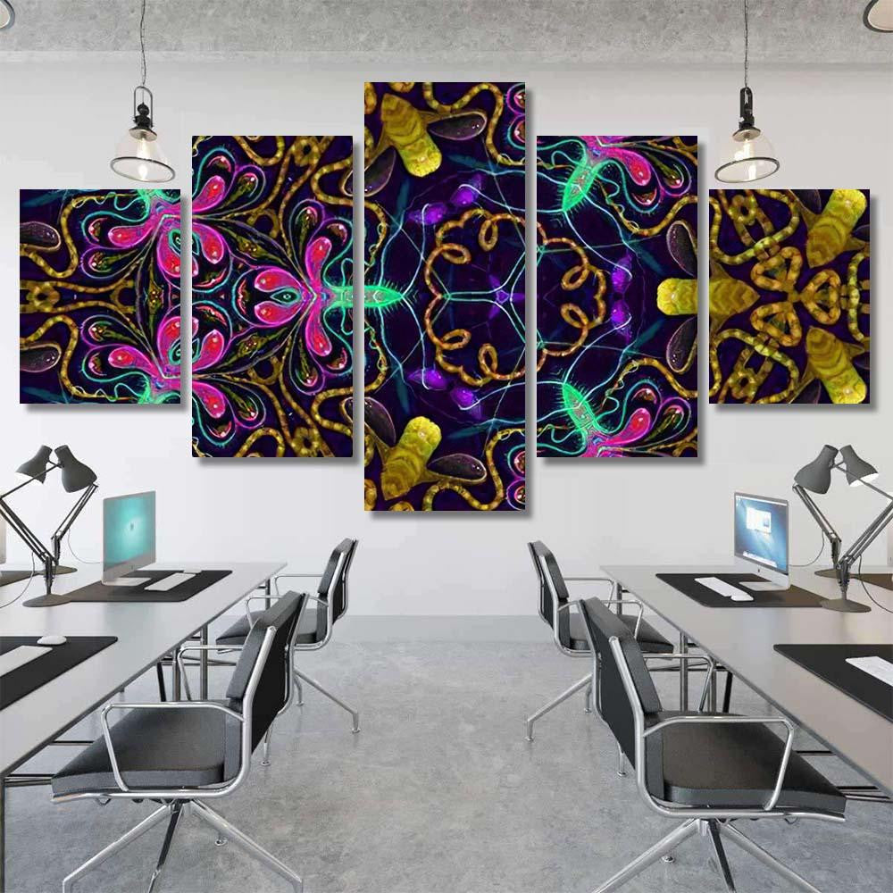 Psychedelic Ornament Surrealism Bright Neon Planet 5 Galaxy Sky and Space Multi Piece Panel Canvas Home Decor Housewarming Gift Ideas Poster Canvas Gallery Prints