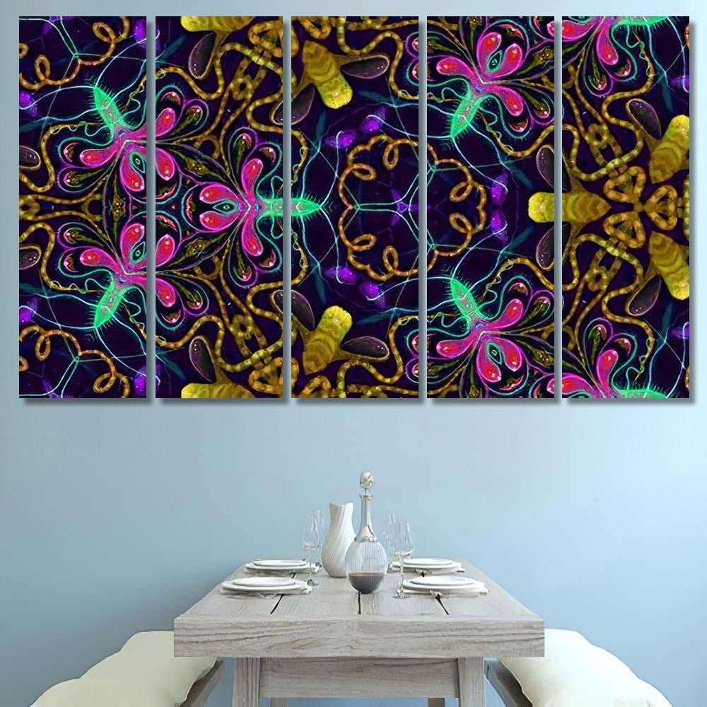 Psychedelic Ornament Surrealism Bright Neon Planet 5 Galaxy Sky and Space Multi Piece Panel Canvas Home Decor Housewarming Gift Ideas Poster Canvas Gallery Prints