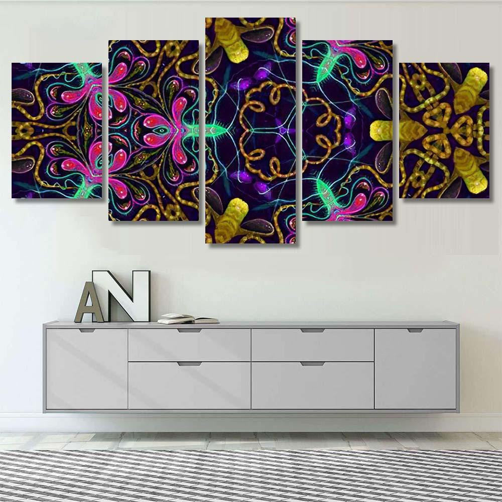 Psychedelic Ornament Surrealism Bright Neon Planet 5 Galaxy Sky and Space Multi Piece Panel Canvas Home Decor Housewarming Gift Ideas Poster Canvas Gallery Prints