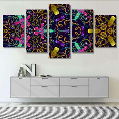 Psychedelic Ornament Surrealism Bright Neon Planet 5 Galaxy Sky and Space Multi Piece Panel Canvas Home Decor Housewarming Gift Ideas Poster Canvas Gallery Prints