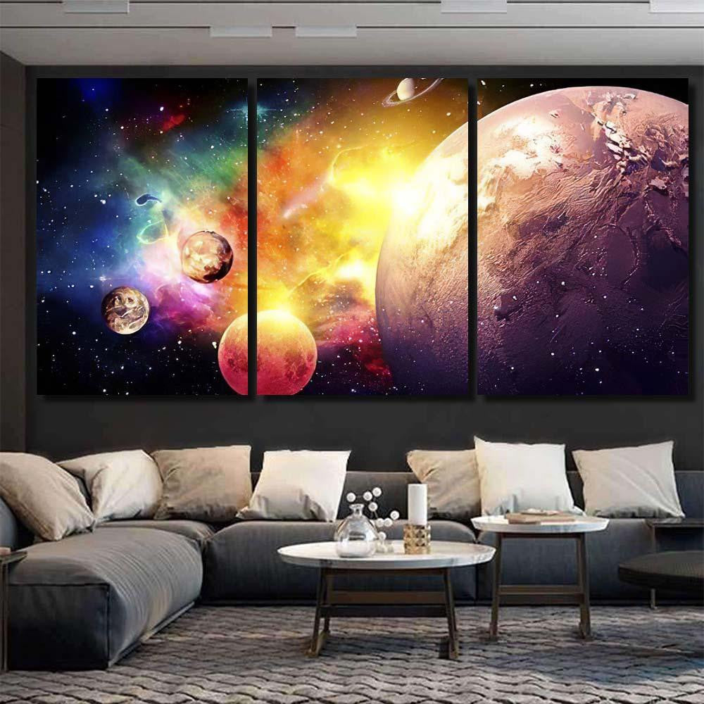 Planets Galaxy Over Light Elements This Galaxy Sky and Space Multi Piece Panel Canvas Home Decor Housewarming Gift Ideas Poster Canvas Gallery Prints