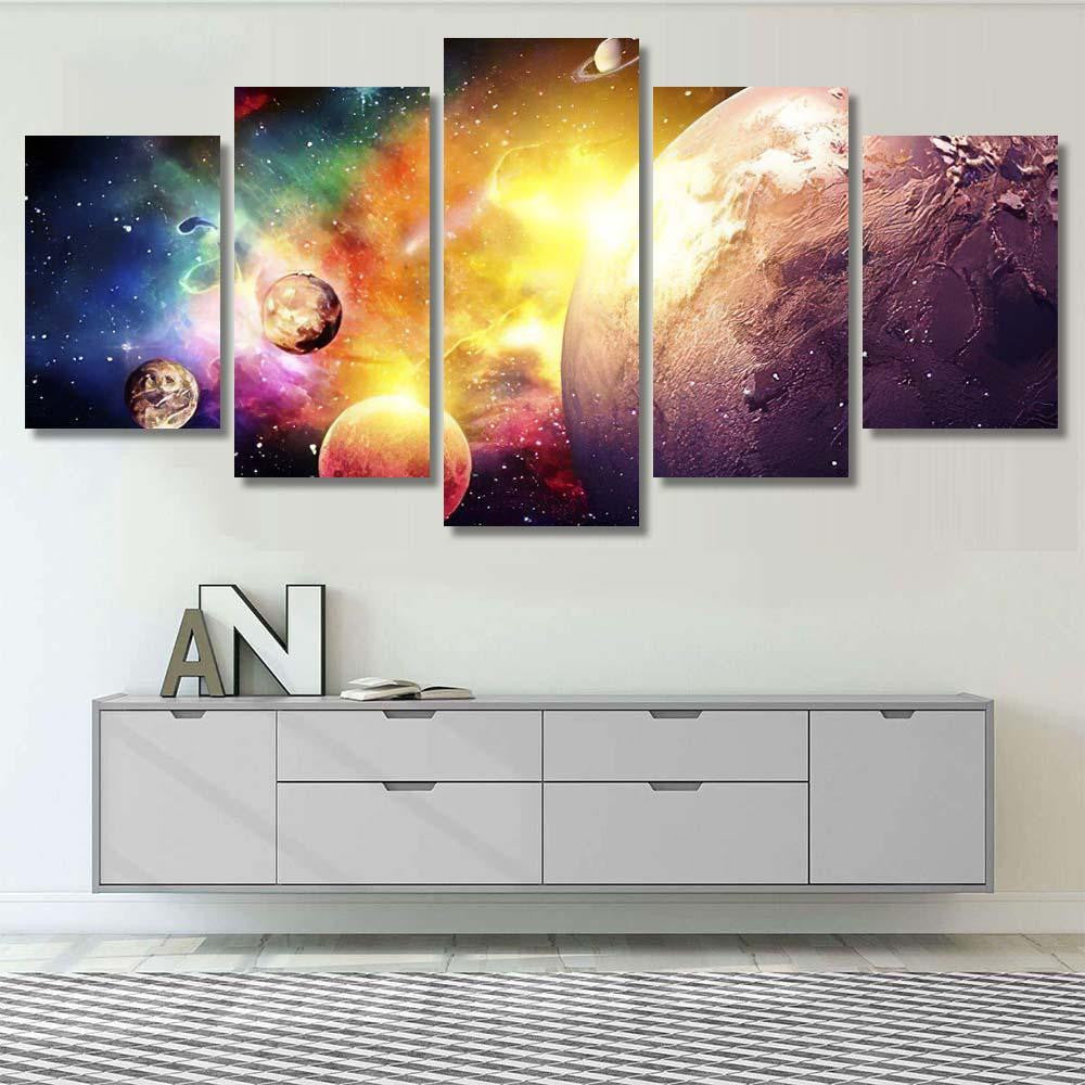 Planets Galaxy Over Light Elements This Galaxy Sky and Space Multi Piece Panel Canvas Home Decor Housewarming Gift Ideas Poster Canvas Gallery Prints