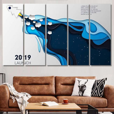 Paper Illustration Rocket Form Christmas Tree Galaxy Sky and Space Multi Piece Panel Canvas Home Decor Housewarming Gift Ideas Poster Canvas Gallery Prints