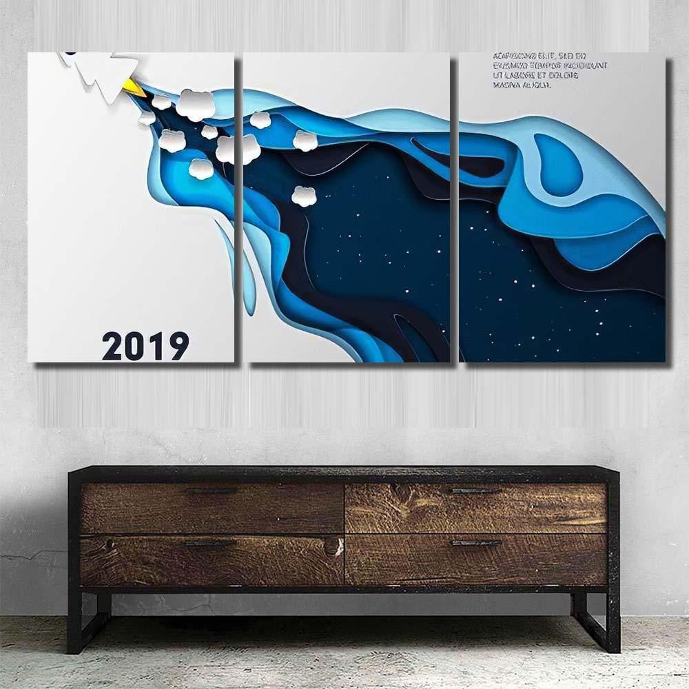 Paper Illustration Rocket Form Christmas Tree Galaxy Sky and Space Multi Piece Panel Canvas Home Decor Housewarming Gift Ideas Poster Canvas Gallery Prints