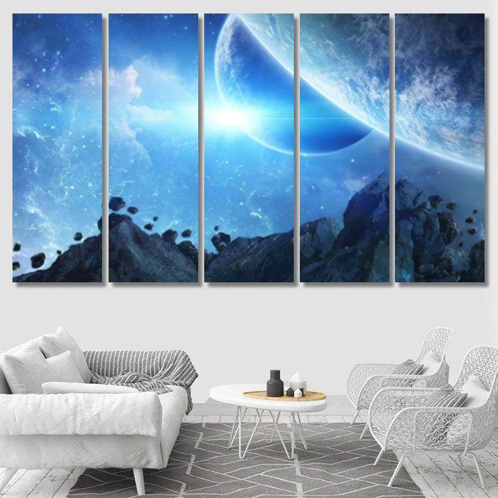 Panorama Distant Planet System Space During Galaxy Sky and Space Multi Piece Panel Canvas Home Decor Housewarming Gift Ideas Poster Canvas Gallery Prints