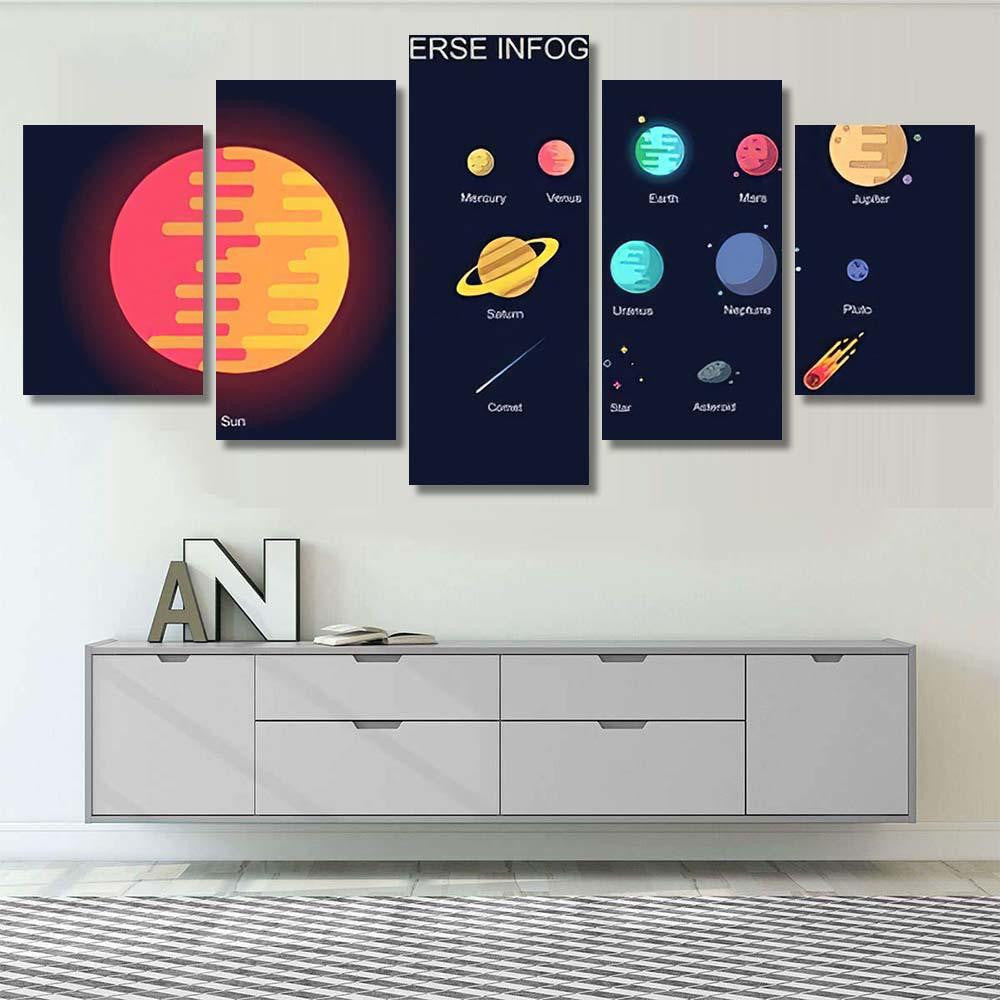 Minimal Colorful Universe Infographic Solar System Galaxy Sky and Space Multi Piece Panel Canvas Home Decor Housewarming Gift Ideas Poster Canvas Gallery Prints