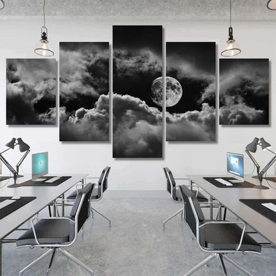 Moon Between Clouds Black White Galaxy Sky and Space Multi Piece Panel Canvas Home Decor Housewarming Gift Ideas Poster Canvas Gallery Prints