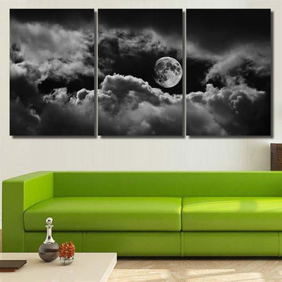 Moon Between Clouds Black White Galaxy Sky and Space Multi Piece Panel Canvas Home Decor Housewarming Gift Ideas Poster Canvas Gallery Prints