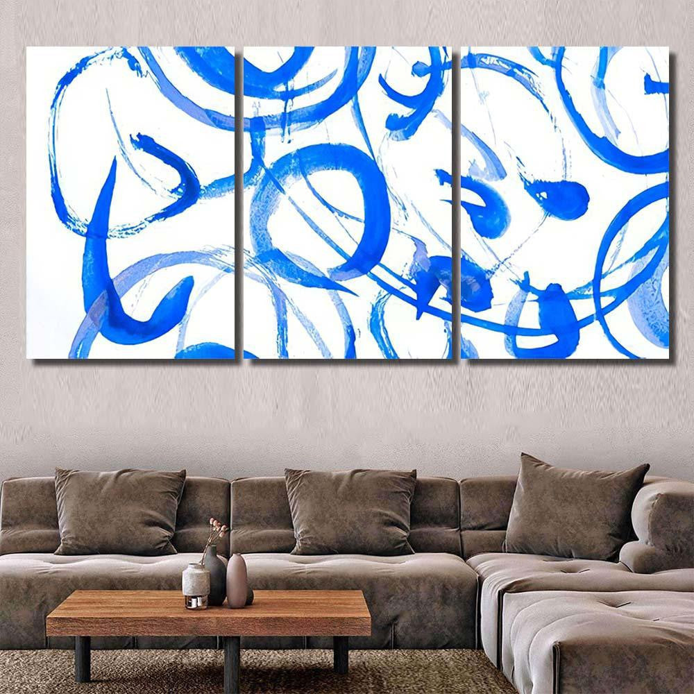 Handwritten Circles Polka Blue Funny Watercolour Galaxy Sky and Space Multi Piece Panel Canvas Home Decor Housewarming Gift Ideas Poster Canvas Gallery Prints