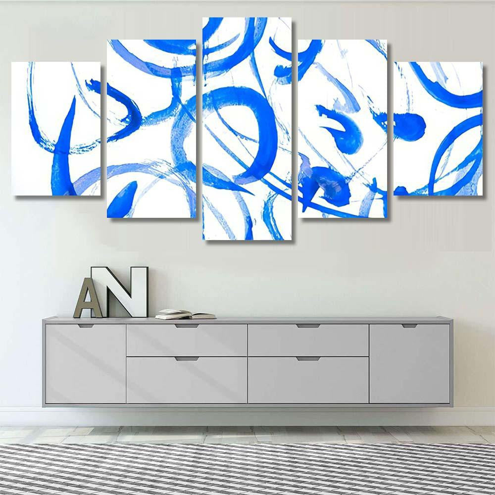Handwritten Circles Polka Blue Funny Watercolour Galaxy Sky and Space Multi Piece Panel Canvas Home Decor Housewarming Gift Ideas Poster Canvas Gallery Prints