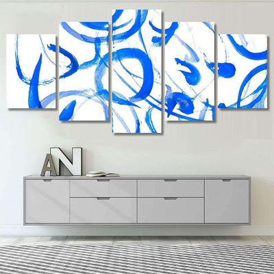 Handwritten Circles Polka Blue Funny Watercolour Galaxy Sky and Space Multi Piece Panel Canvas Home Decor Housewarming Gift Ideas Poster Canvas Gallery Prints
