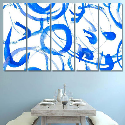 Handwritten Circles Polka Blue Funny Watercolour Galaxy Sky and Space Multi Piece Panel Canvas Home Decor Housewarming Gift Ideas Poster Canvas Gallery Prints