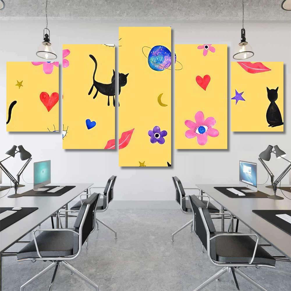 Hand Abstract Watercolor Cats Planets 4 Galaxy Sky and Space Multi Piece Panel Canvas Home Decor Housewarming Gift Ideas Poster Canvas Gallery Prints