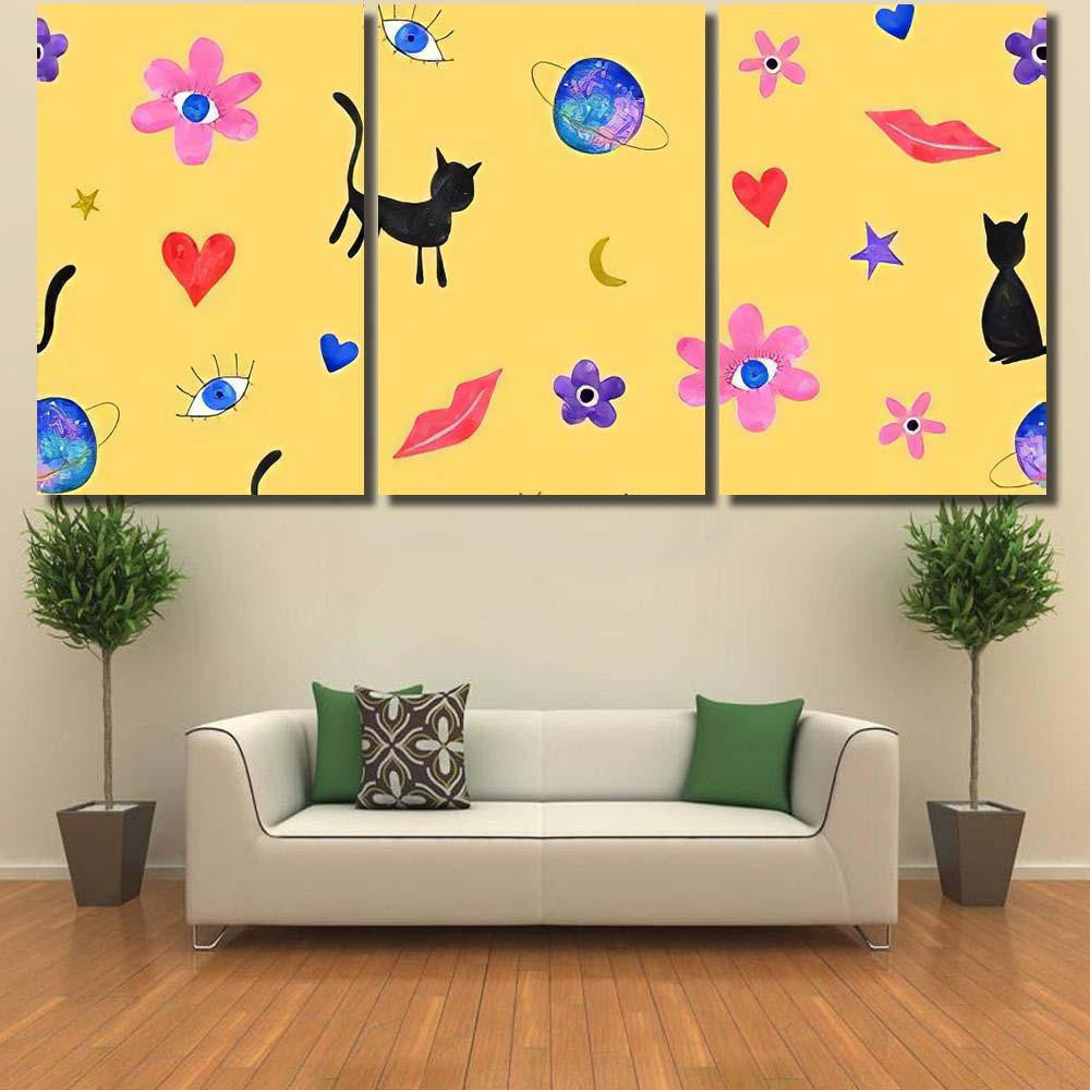 Hand Abstract Watercolor Cats Planets 4 Galaxy Sky and Space Multi Piece Panel Canvas Home Decor Housewarming Gift Ideas Poster Canvas Gallery Prints