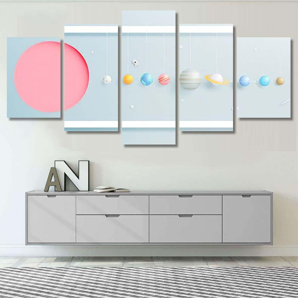 Solar System Paper Art Style Background 1 Galaxy Sky and Space Multi Piece Panel Canvas Home Decor Housewarming Gift Ideas Poster Canvas Gallery Prints