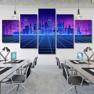 Retro Futuristic Skyscraper City 1980S Style 2 Galaxy Sky and Space Multi Piece Panel Canvas Home Decor Housewarming Gift Ideas Poster Canvas Gallery Prints