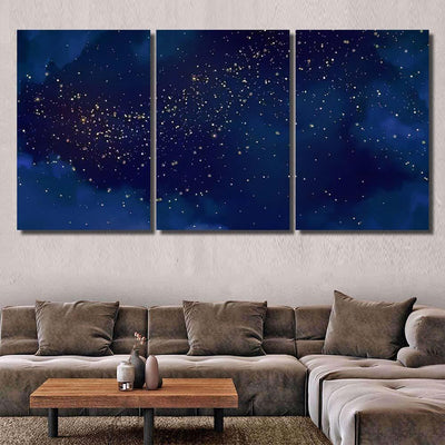 Magic Night Dark Blue Sky Sparkling 3 Galaxy Sky and Space Multi Piece Panel Canvas Home Decor Housewarming Gift Ideas Poster Canvas Gallery Prints