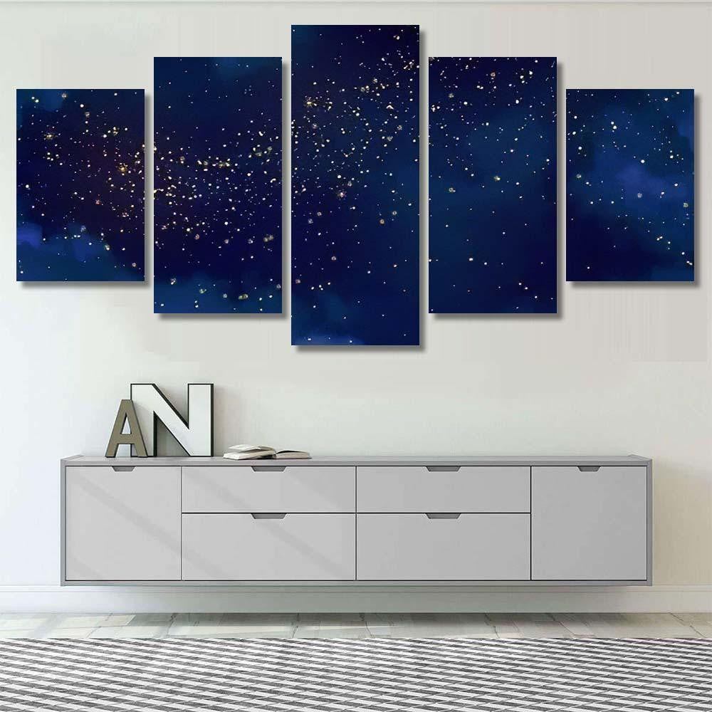 Magic Night Dark Blue Sky Sparkling 3 Galaxy Sky and Space Multi Piece Panel Canvas Home Decor Housewarming Gift Ideas Poster Canvas Gallery Prints