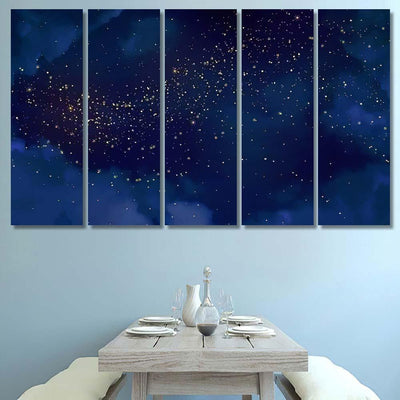 Magic Night Dark Blue Sky Sparkling 3 Galaxy Sky and Space Multi Piece Panel Canvas Home Decor Housewarming Gift Ideas Poster Canvas Gallery Prints